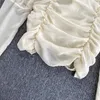 Женская блузка черная рушанная сетка верхняя мода бабочка на плечо длинные рукава задняя молния женская рубашка весна 210603