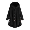 ウールのジャケットコート冬の女性の大きさのボタン厚い3本胸ぬいぐるジャケットフード付き緩いカーディガンソリッドカラー211118