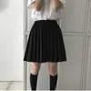 AELEGANTMIS Solidna plisowana spódnica Kobiety Lolita Styl Wysoka Talia Krótki S Oversized Koreański Plus Rozmiar Mini Czarny Student 210607