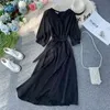 Korobov Korean V Neck Short Sleeve Chiffon Dress Vintage Sashes High Waist Elegant Solid Dresses Summer Beach Style Vestidos 210430