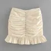 Vintage Frisado Bodycon Ruched Mini Saias Mulheres Cintura Alta Ruffle Senhoras Saia Curta Outono Inverno Bottoms 210415