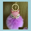 Fournitures de fête d'événement Accueil Jardin Porte-clés Charms Tête de cristal Porte-clés Fluffy Fausse Fourrure Pom Porte-clés Sac Voiture Pendentif Fête Faveur Gga