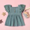 Bébé filles robes enfants dentelle manches solide doux coton lin robe été mode enfant en bas âge bébés fille vêtements