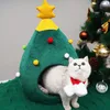 猫のベッド家具クリスマスかわいい犬のペットベッド洞窟の半分閉じる寝袋の家の巣のバスケット快適な小動物の冬暖かい