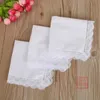 25cm White Lace Thin Handkerchief Cotton Towel Woman Wedding Gift Party Decoration Cloth Napkin DIY Plain Blank DAP424