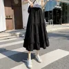 Vit chiffong ruffle boho pläterad kjol vintage sommar svart elastisk hög midja långa kvinnor plus storlek vår koreanska saia 210421