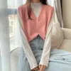 Vårkoreanska Kvinnor Vest Preppy Style Casual V-Neck Knitted Västar Kläder Hög kvalitet 210819