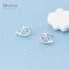 Marine Vida Clear CZ Adorável Pequeno Baleia Brincos Para As Mulheres 925 Sterling Prata Moda Animal Ear Pin Fine Jewelry 210707