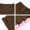 Vintage Brown Corduroy Hoge getailleerde E Girl Plooited Rokken Dames 90s Y2K Esthetische Meisje Mini Rok Kant Patched Kawaii Kleding 210415