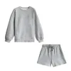 Survêtements pour femmes 2 pièces Ensemble Summer Oversize Gris Sweat-shirt à manches longues + Short à taille élastique Tenues pour femme 210607