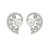 Réglages de boucles d'oreilles en perles symétriques demi-cœur coupé en argent sterling 925 Zircon mariage bijoux de mariée 5 paires