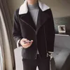 Fashion Mens Wool Trench Coat Fake Fur Collar Casual Jackor Tjock Varm Steetwear Outwear Windbreaker Erkekler Ceket 211122