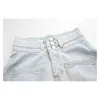 Nbpm kvinnor chic mode fotled-längd byxor hög midja hål rippad kvinna jeans all-match lös vår sommar 210529