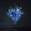 Contemporary Blue Color Lamps Hanging Lights Led Chandelier for Home Hand Blown Glass Chandeliers 24" X 32" Italian Style Energy Saving