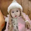 Zima Ciepła Toddler Baby Girl Princess Hat Hair Pigtail Braid Wig Cap Crochet Dzianiny Dzieci Dzieci Dziewczyny Kapelusze Czapki Pluszowa Piłka 210713