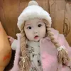 Inverno caldo bambino bambina principessa cappello capelli treccia treccia berretto parrucca uncinetto lavorato a maglia bambini bambini ragazze cappelli berretti peluche palla 210713