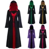 Casual Jurken Halloween Kostuum Gothic Jurk Hooded Lace Up Cosplay Witch Lange Mouw Stitching Plus Size Disfraz Mujer Carnaval