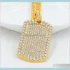 Mens Jewelry Vintage Filled Iced Out Rhinestone Gold Color Charm Square Dog Tag Necklace With Cuban Chain Hip Hop Bam2H Necklaces Bzt9N