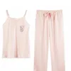 Sleepwear Women Silk Homewear Letter Pajama Sats Spaghetti Strap Design Sommar Satin Pijamas Short Two Piece Set 210830