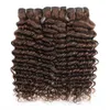 Brazilian Human Haiir 3 buntar 4# Färg Peruanska Virgin Hairs Wefts Deep Wave Curly Tre Styck Indiska Malaysiska Produkter 10-32inch