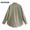 Aachoae Women Solid Color Cottonedized Jacket Coats Batwing Sleeve Turn Down Collar Outerwear Fashion Autunt Coats220118