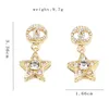 Vintage géométrique pentagramme femmes balancent boucles d'oreilles marque Designer lettre double face pendentif boucle d'oreille célèbre 925 argent cristal strass bijoux accessoires