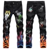 Impresión en color 3D Diseñador para hombre Ripped thin stretch slim jeans pantalones rectos para hombres Cowboy Famous classic Skull graffiti jean213i