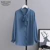 Office Lady Puff Sleeve Women Shirts met Bow Plus Size Chiffon Blouse en Tops Vintage Losse Vrouwelijke Kleding 12963 210508