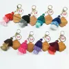 NEWPersonalized Wooden Keychain Party Favor Three-layer Cotton Tassel and Four-leaf Clover Wood Chip Pendant Key Ring Multicolor LLD11899