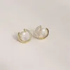 Trendy Round Exquisite Pearl Round C-shaped Simple Stud Earrings For Women Fashion Crystal Jewelry