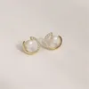 Trendy Round Exquisite Pearl Round C-shaped Simple Stud Earrings For Women Fashion Crystal Jewelry