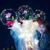LED Luminous Balloon Rose Bouquet Transparent Bubble Enchanted Rose with Stick led Bobo Ball Valentines Day Gift Wedding Party Decor 496