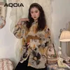 春のシックな韓国風の花のプリント女性ボロウスシャツ長袖緩い女性シャツのターンダウンカラー女性服210521