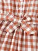 Toddler Girls Gingham Print Ruffle Trim Belted Shirt Klä henne