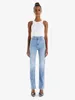Jeans da donna ~ 2022 primavera nuovo Mo blu chiaro vita alta slim fit jeans dritti con foro indossato da donna