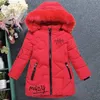 Baby Girl Odzież 3-12y Winter Down Padded Jacket Gruby Ciepły List Moda W połowie Długość Z Kapturem 211027