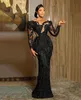 Aso Ebi arabe grande taille robes de soirée noir luxueux sirène robe de bal dentelle perlée gland pure cou formelle fête deuxième réception robes Robe de mariée