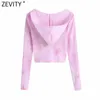 Zevity Spring Women Simply Tie Dyed T-shirt con cappuccio Donna manica lunga Chic Camis Tank Casual Slim Knitting Crop Tops LS7631 210603
