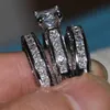 Fin smycken Princess Cut 20CT Cz Diamond Engagement Wedding Band Ring Set for Women 14kt White Gold Filled Finger Ring5883036