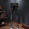Inkjet Graffiti Ripped Jeans Men Casual Slim Straight Mens Jeans High Quality Cotton Denim Pants ropa de hombre plus size 210527