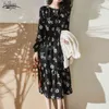 Lente Herfst Midi Lange Jurken Elegante Zwart Vintage Jurk Dames Floral Party Jurk Dichtsluitende Jurk Vestidos 13496 210518