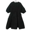 4 à 14 ans enfants adolescent filles col en v coton trois quarts manches flare robe midi enfant fille mode boutonné dos robes Q0716