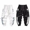 Mode hommes rubans couleur bloc noir poche Cargo pantalon Harem Joggers Harajuku pantalon de survêtement Hip Hop pantalon pantalon de survêtement