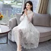 Fashion women dresses spring ladies elegant A-Line Solid Full Empire lace white full 2925 50 210510