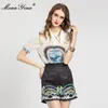 Fashion Designer Summer Runway Set Donne Stampa Camicia a manica corta e Slim Black S Abiti a due pezzi 210524