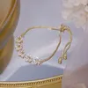 Luxury Super Shine AAA Zircon Flower Bracelet for Women Cute Romantic 14K Real Gold CZ Lady Bresselet Daily String Pulseras9477290