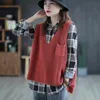 Spring Women Loose Long Sleeve Fickor Design Blus Singel Breasted Turn-Down Krage Plaid Bomull Linen Casual T Shirts W92 210512