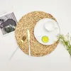 Mats Pads 4pcs tecidos Placemats Wicker Round para mesa de jantar - Tabelas de jacinto de água