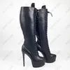 Stivali al ginocchio invernali da donna di alta qualità Rontic Tacco a spillo impermeabile Punta tonda Boutique Scarpe eleganti nere Plus taglia USA 5-20