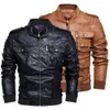 Herbst Winter Männer Schwarze Lederjacke Motorradmantel Männer Streetwear Mode Pelz Gefüttert Mantel Military Männer Jacke Plus Größe 4XL 210603